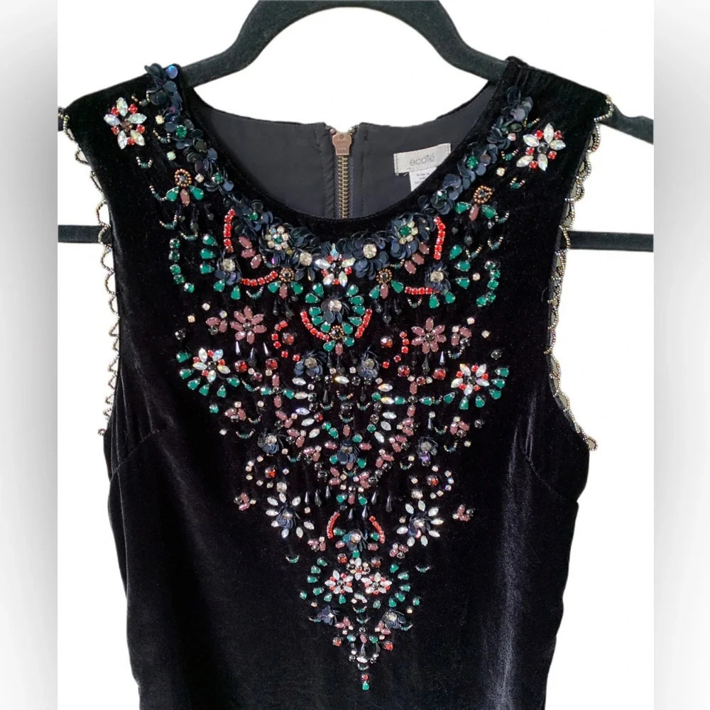 Urban‎ Outfitters Ecote Embellished Black Velvet Mini Dress S | Boho Goth Glam